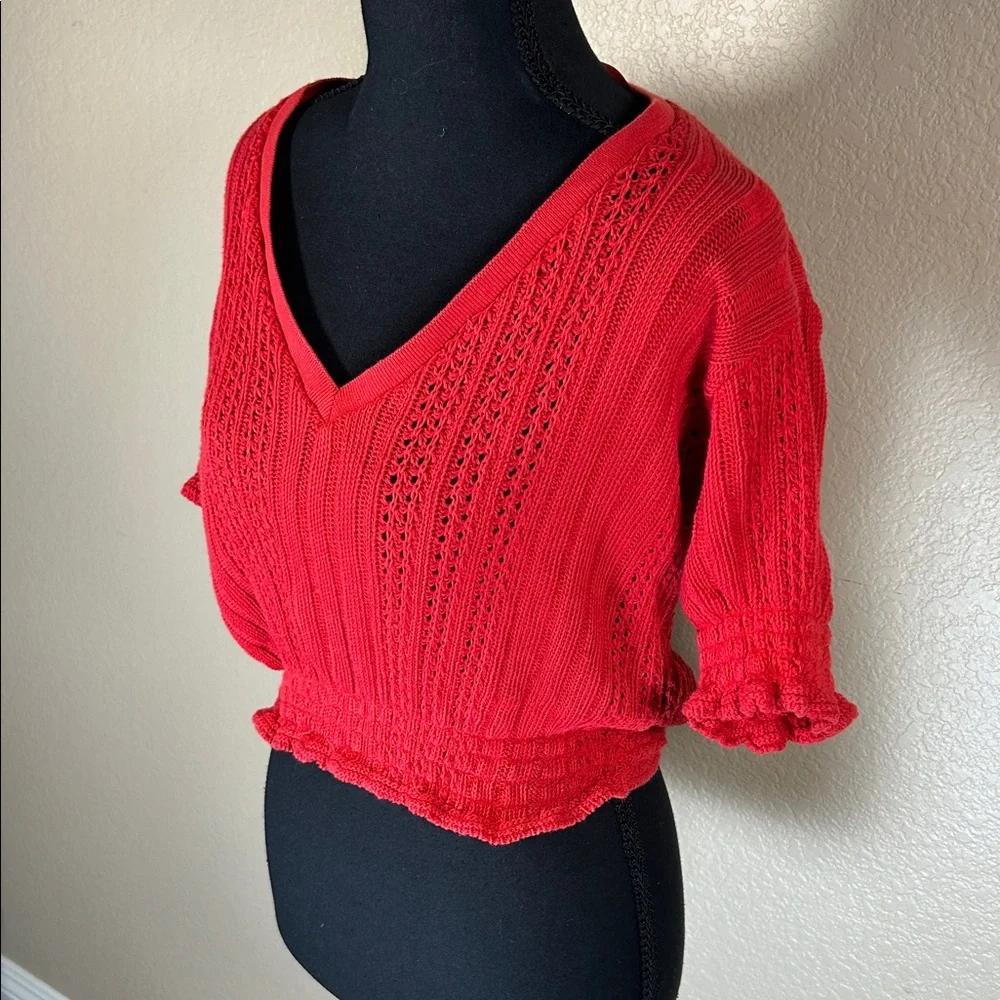 Zara Red Knit Crop Top Size Large